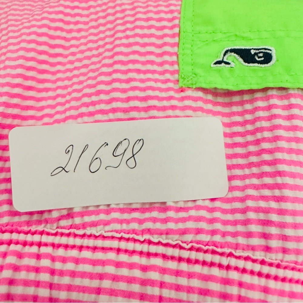 Vineyard Vines Pink White Striped Shorts Tassel Drawstring , Green Pokers XXS - Picture 7 of 7